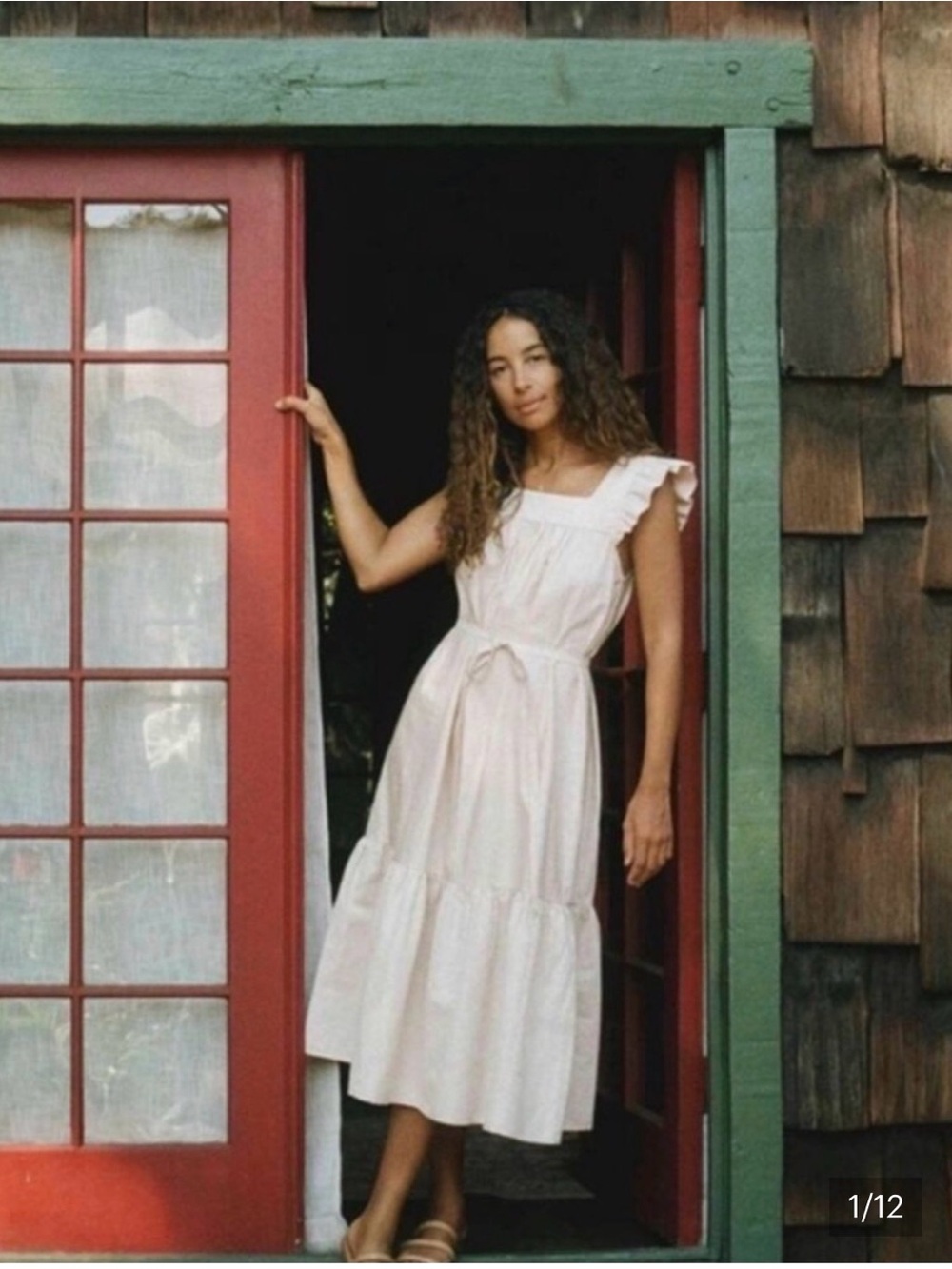 Christy Dawn White and Pink Stripe Midi Dress